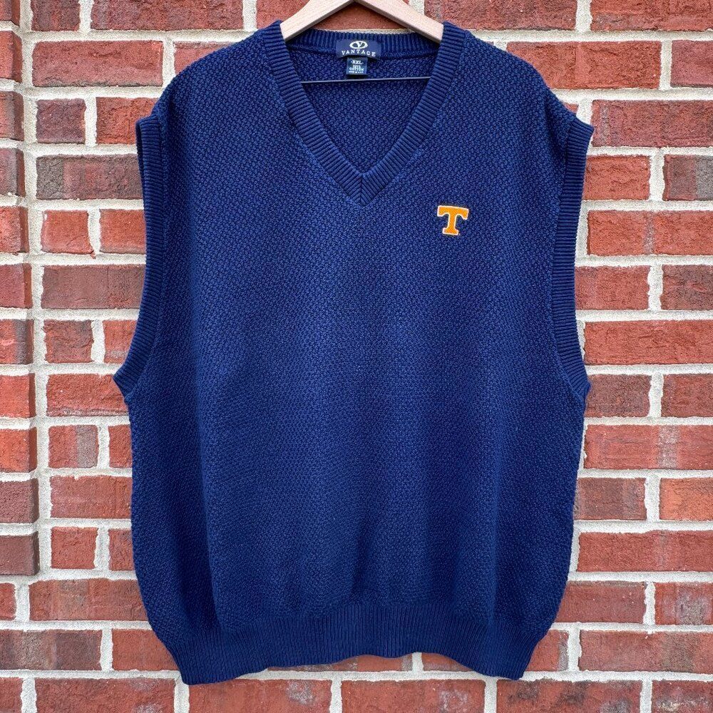 TN Vols Embroidered Waffle Knit Sweater Vest Mens XXL Navy VTG USA Made